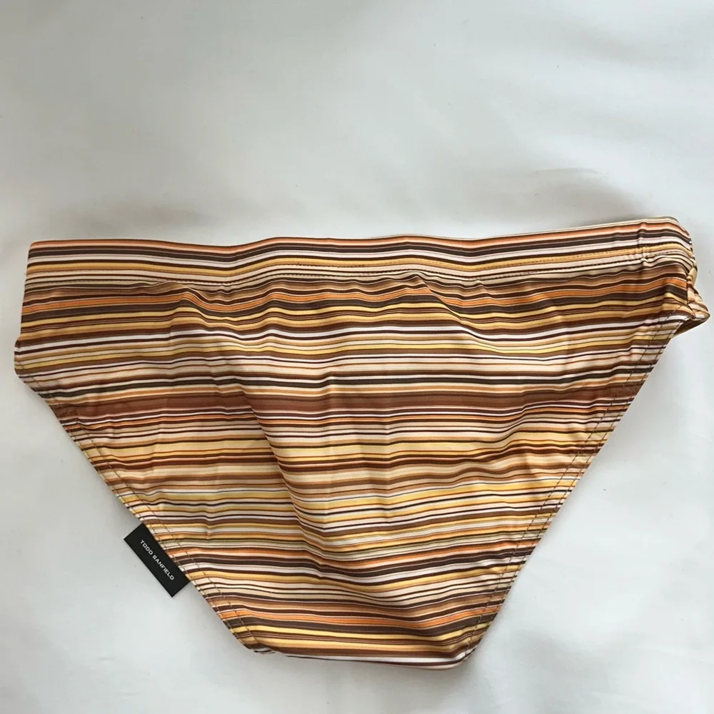 NWT Todd Sanfield Men's Striped Swim Brief in Brown and Tan